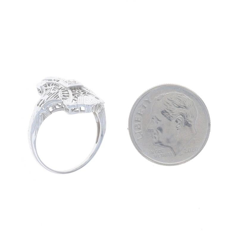 Women's White Gold Diamond Art Deco Solitaire Ring -18k European Floral Vintage Filigree For Sale