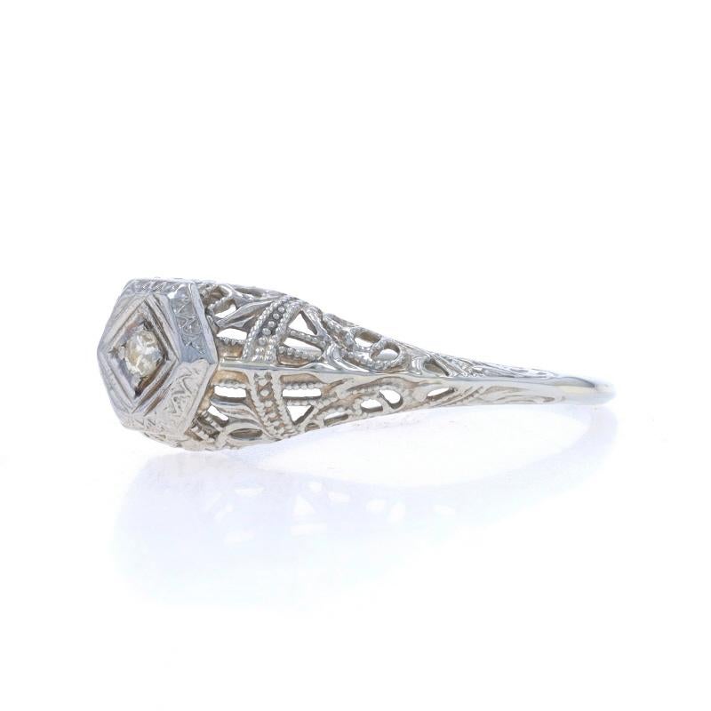 Bague solitaire Art déco en or blanc 18 carats filigrane, taille unique Bon état - En vente à Greensboro, NC