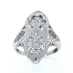 White Gold Diamond Art Deco Three-Stone Ring 18k Single .15ctw Vintage Filigree