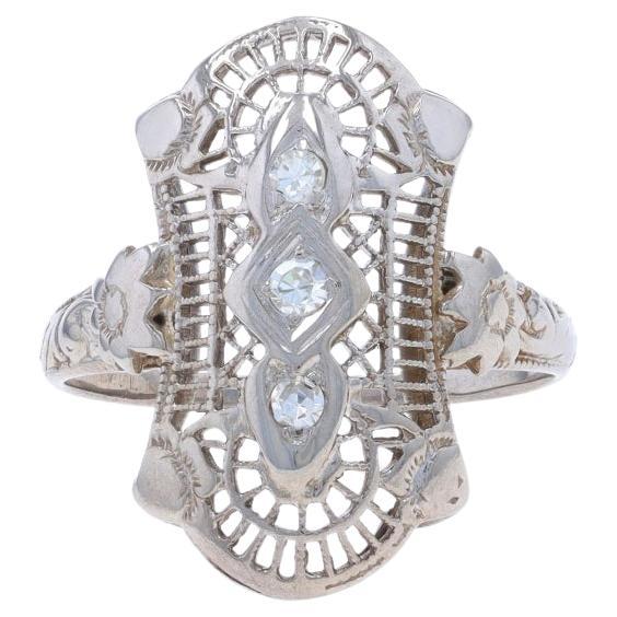 Dreisteiniger Art-Déco-Ring aus Weißgold mit Diamanten im Einzelschliff - 18k Single Cut Floral Vintage