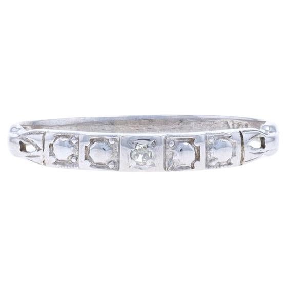 White Gold Diamond Art Deco Wedding Band - 10k Single Cut Vintage Milgrain Ring