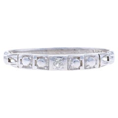 Alianza de boda Art Decó de oro blanco con diamantes - Anillo Milgrain Vintage 10k talla única