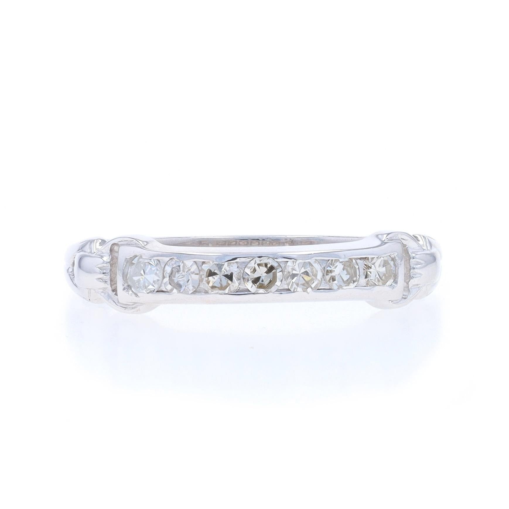 Size: 6
Sizing Fee: Up 2 sizes for $35 or Down 1 size for $35

Era: Art Deco
Date: 1920s - 1930s

Metal Content: 14k White Gold

Stone Information

Natural Diamonds
Carat(s): .28ctw
Cut: Single
Color: I - J
Clarity: VS1 - VS2

Total Carats: