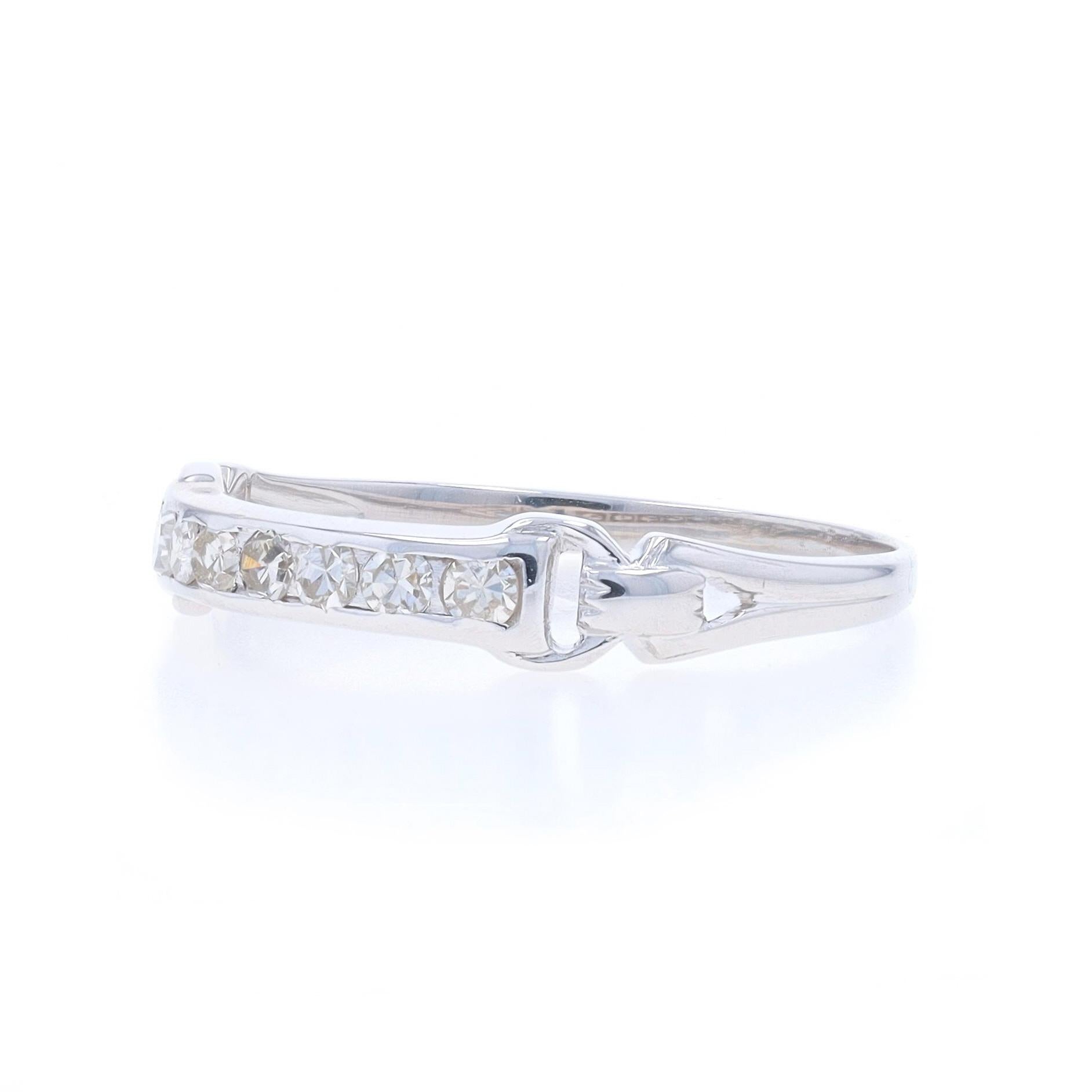 White Gold Diamond Art Deco Wedding Band - 14k Single .28ctw Vintage Ring In Excellent Condition For Sale In Greensboro, NC