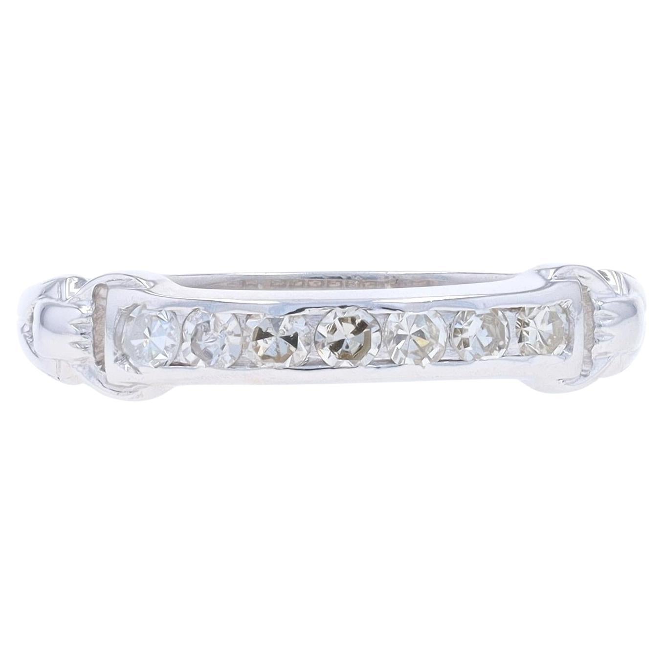 White Gold Diamond Art Deco Wedding Band - 14k Single .28ctw Vintage Ring
