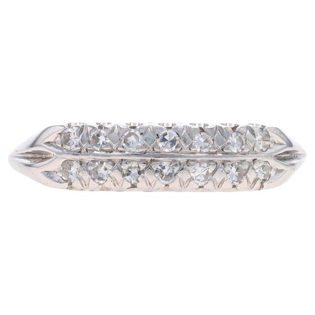 White Gold Diamond Art Deco Wedding Band - 14k Single Cut .18ctw