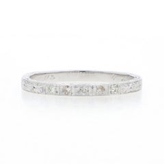 White Gold Diamond Art Deco Wedding Band - 18k Vintage Five-Stone Ring SZ 9 1/4