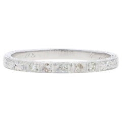 White Gold Diamond Art Deco Wedding Band - 18k Vintage Five-Stone Ring SZ 9 1/4