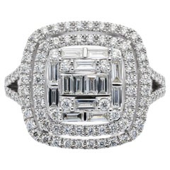 Bague baguette en or blanc avec diamant - poids total de 1,05 carat, or 14k