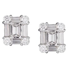 Weißgold Diamant Baguette & runde Diamant-Ohrstecker aus Weißgold