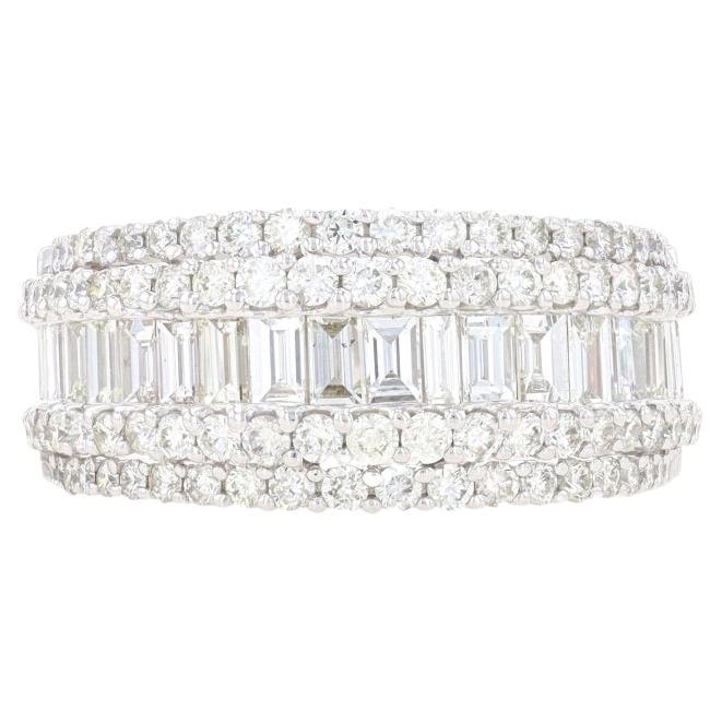 Fascia di diamanti in oro bianco - Anello nuziale 14k Baguette e rotondo 2,17ctw misura 7 1/4