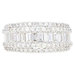 Bague de mariage en or blanc 14 carats, diamants baguettes et ronds de 2,17 carats, taille 7 1/4