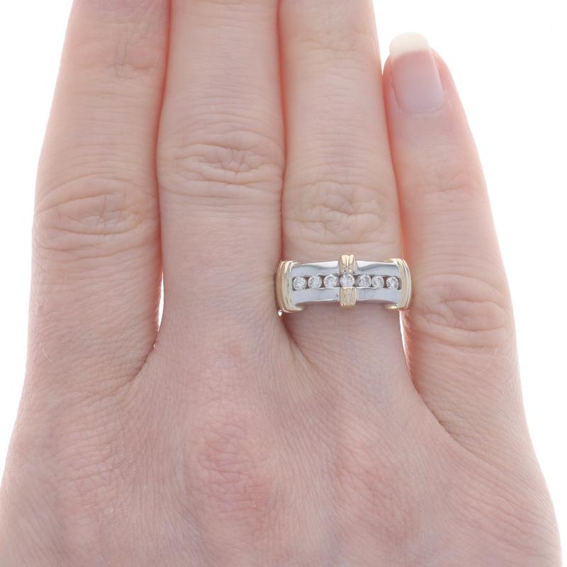 Size: 6
Sizing Fee: Up 1 size for $40 or Down 1 size for $40

Metal Content: 14k White Gold & 14k Yellow Gold

Stone Information

Natural Diamonds
Carat(s): .33ctw
Cut: Round Brilliant
Color: I - J
Clarity: SI1 - SI2

Total Carats: 0.33ctw

Style: