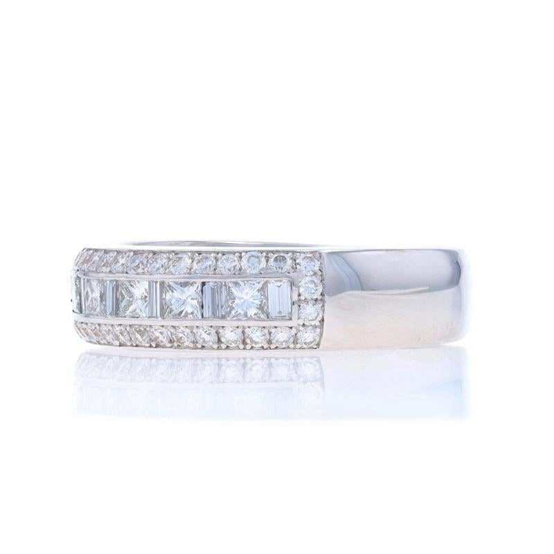 White Gold Diamond Band - 18k Princess, Round Brilliant, & Baguette 1.00ctw Ring In Excellent Condition For Sale In Greensboro, NC