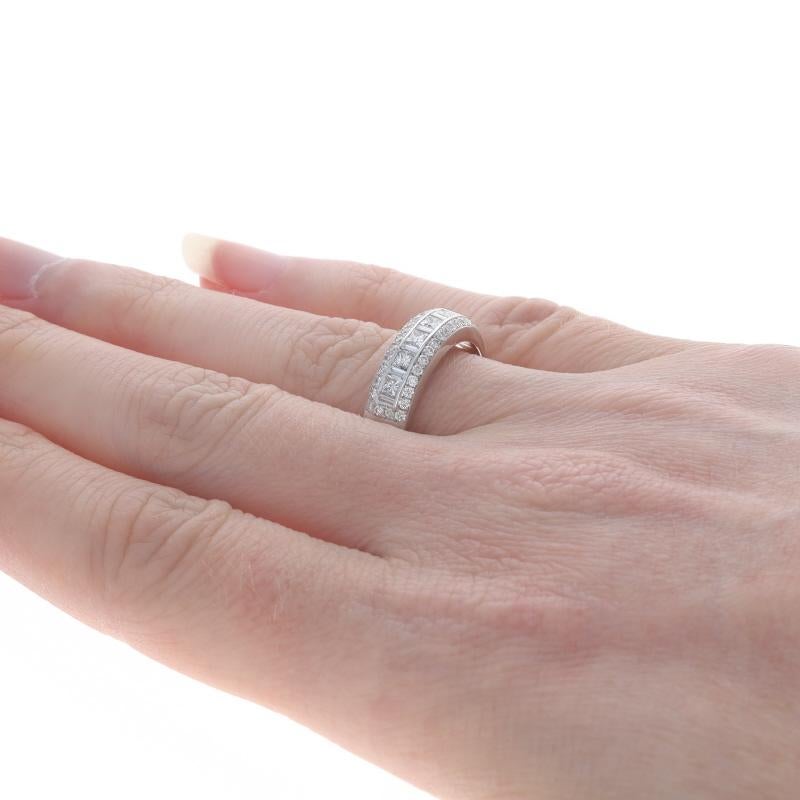 Women's White Gold Diamond Band - 18k Princess, Round Brilliant, & Baguette 1.00ctw Ring For Sale