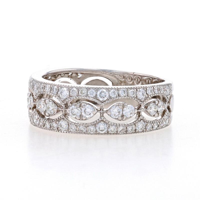 Round Cut White Gold Diamond Band - 18k Round Brilliant 1.00ctw Milgrain Wedding Ring For Sale