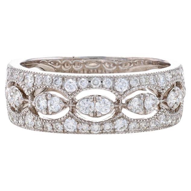 White Gold Diamond Band - 18k Round Brilliant 1.00ctw Milgrain Wedding Ring For Sale