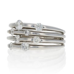 White Gold Diamond Band Ring, 14 Karat Round Brilliant Cut .75 Carat Tapered