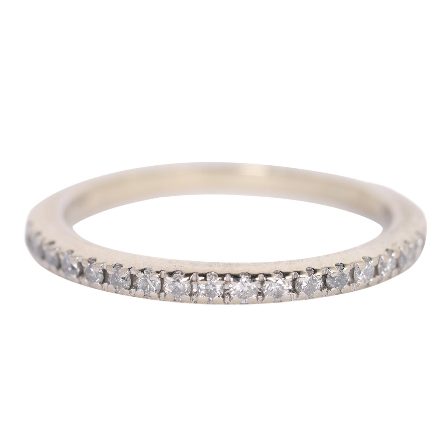 Curated by The Lady Bag Ladies

The perfect stacking band! This 14k white gold band has 17 round diamonds that are individually set in a beautiful prong band. The diamonds sparkle from every view in the dainty dazzler!

Each diamond measures