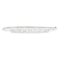 White Gold Diamond Bangle Bracelet, 14k Round Brilliant Cut 1.26 Carat Flowers