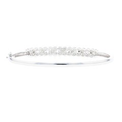 White Gold Diamond Bangle Bracelet, 14k Round Brilliant Cut 1.26 Carat Flowers