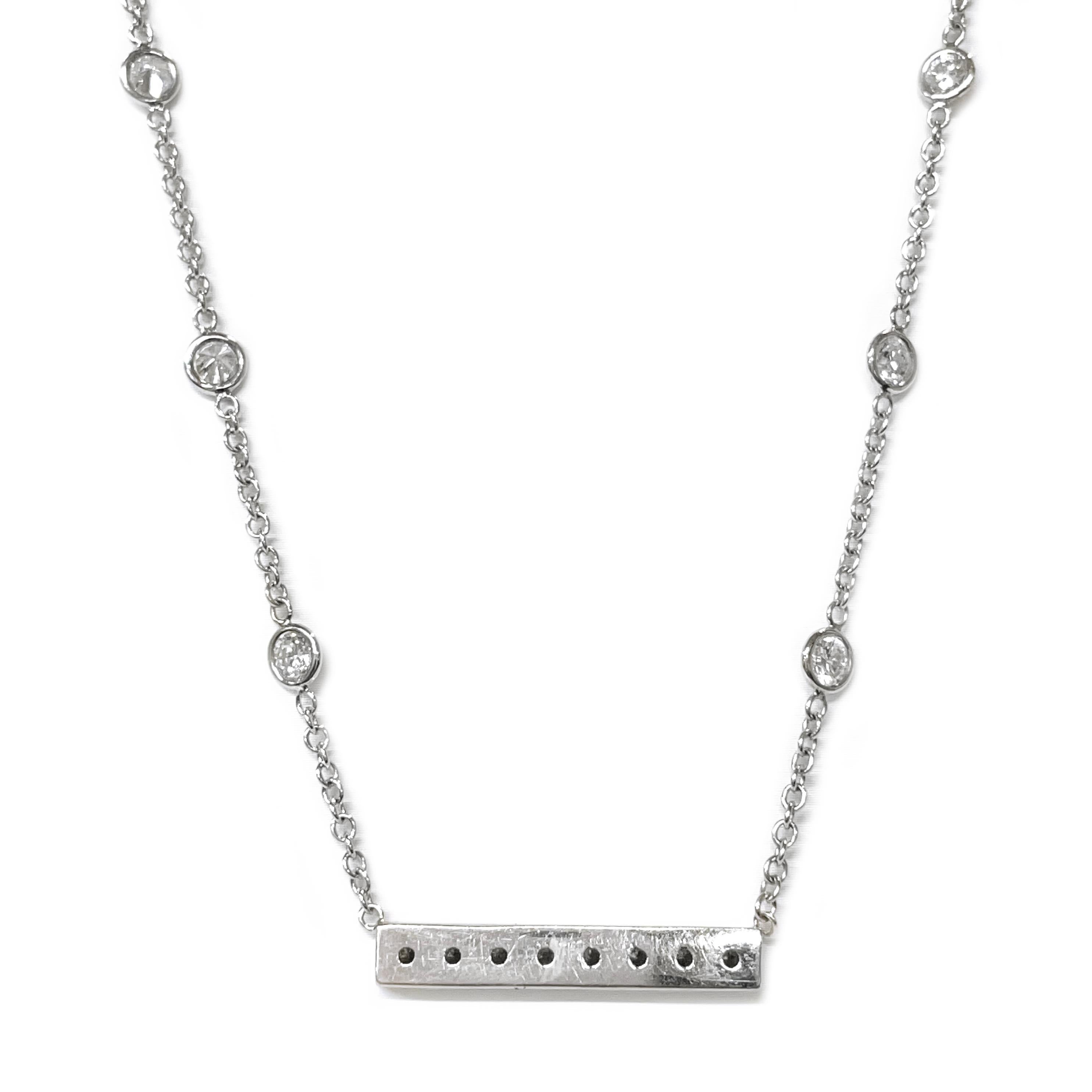 Contemporary White Gold Bar Diamond Station Necklace For Sale