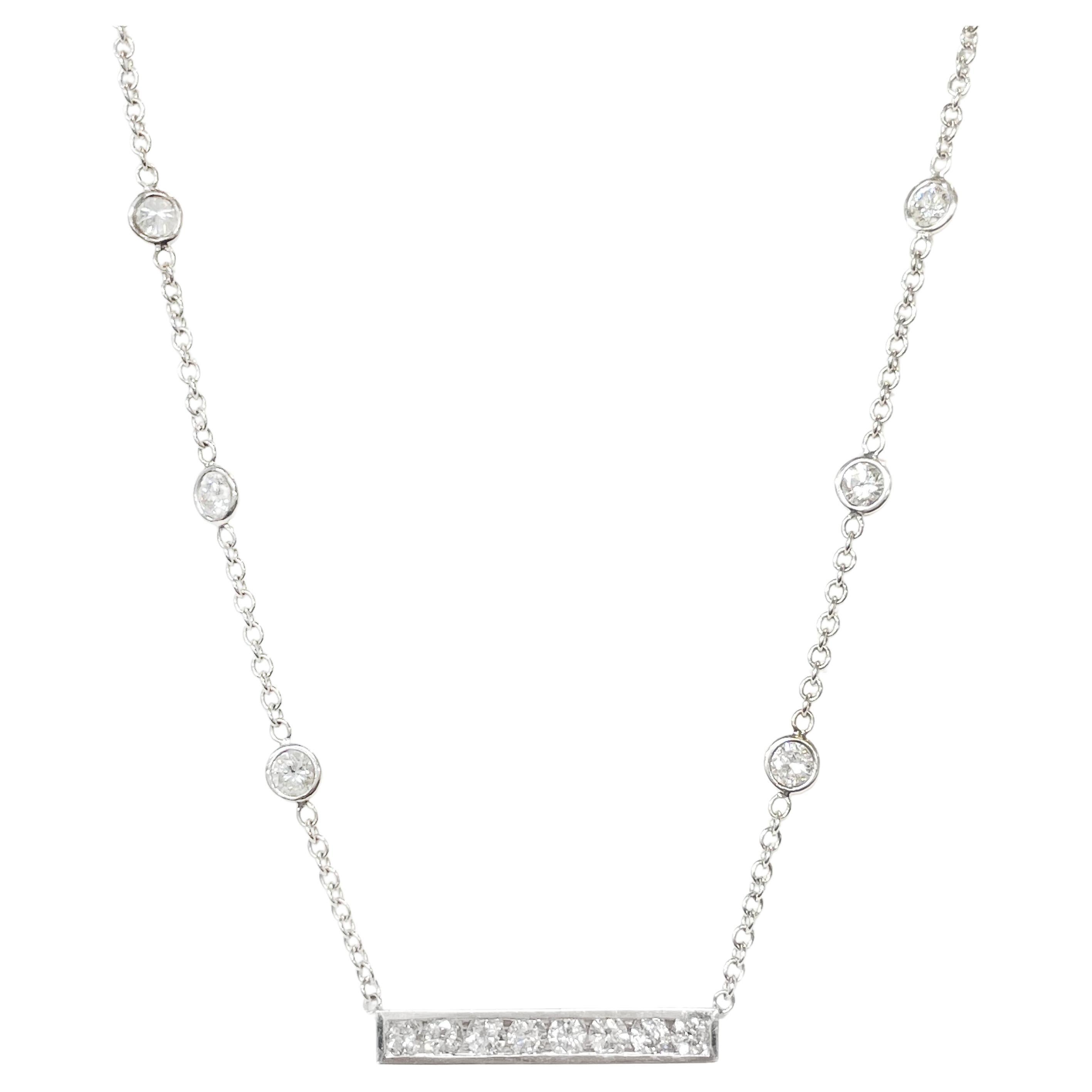 White Gold Bar Diamond Station Necklace For Sale