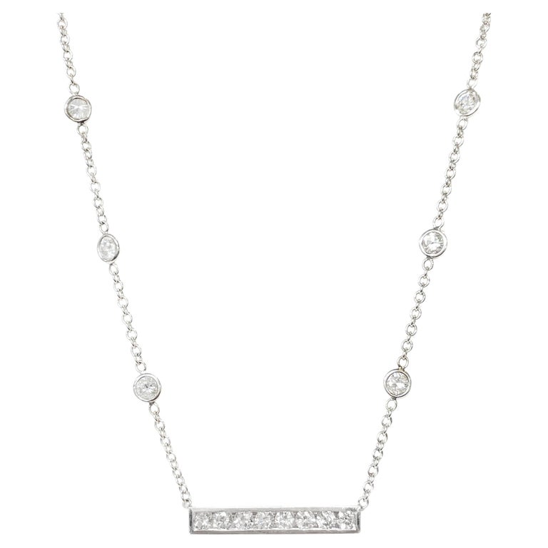 White Gold Bar Diamond Station Necklace For Sale at 1stDibs