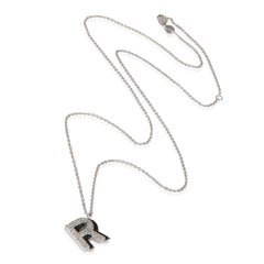 White Gold Diamond Black Enamel Initial R Pendant