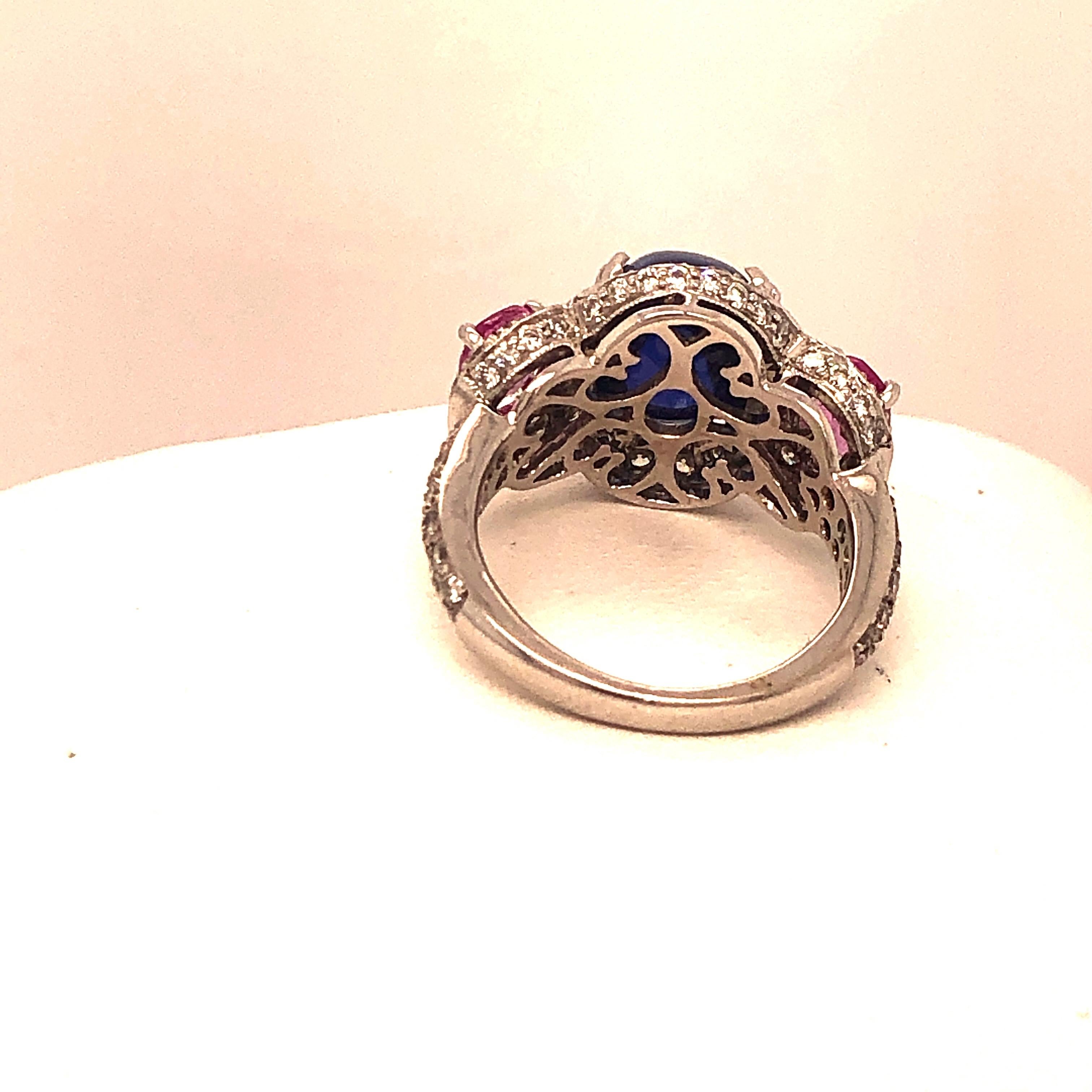 Modern White Gold Diamond Blue and Pink Sapphire Ring