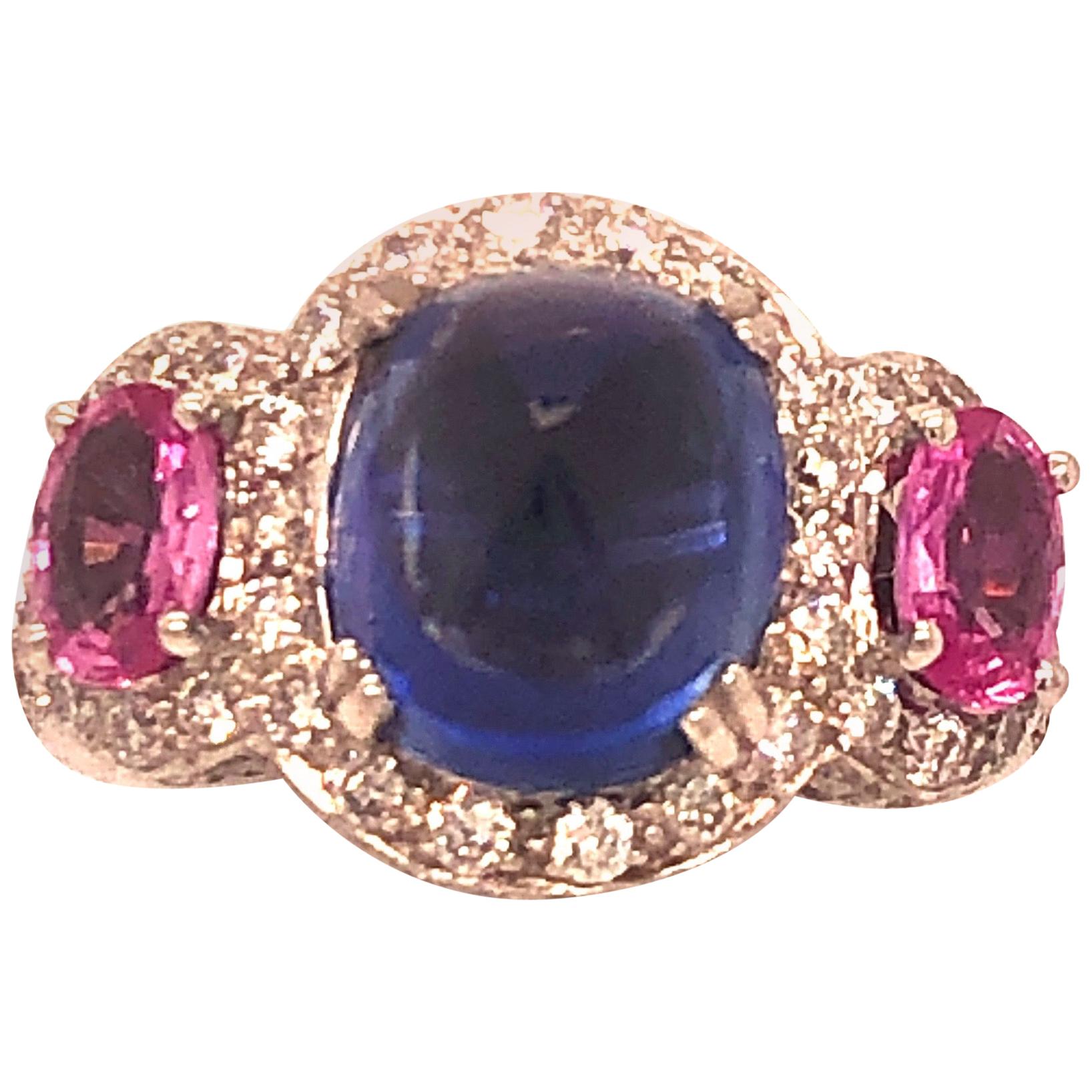White Gold Diamond Blue and Pink Sapphire Ring