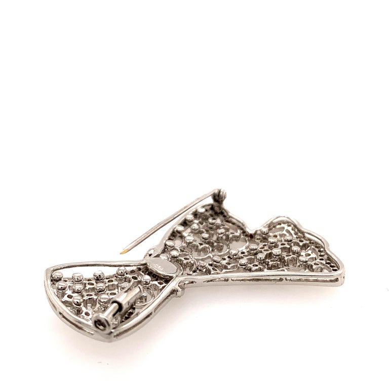 White Gold and Diamond Bow Pin For Sale 1