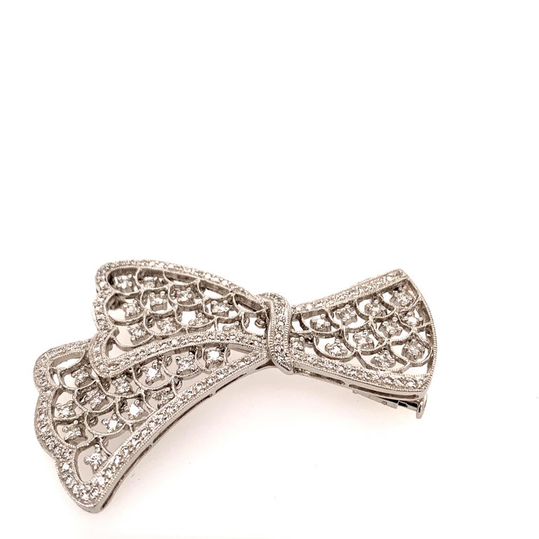 White Gold and Diamond Bow Pin For Sale 2