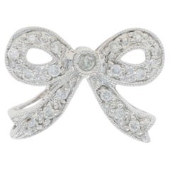 White Gold Diamond Bow Slide Pendant - 14k Round Brilliant .15ctw Tied Ribbon