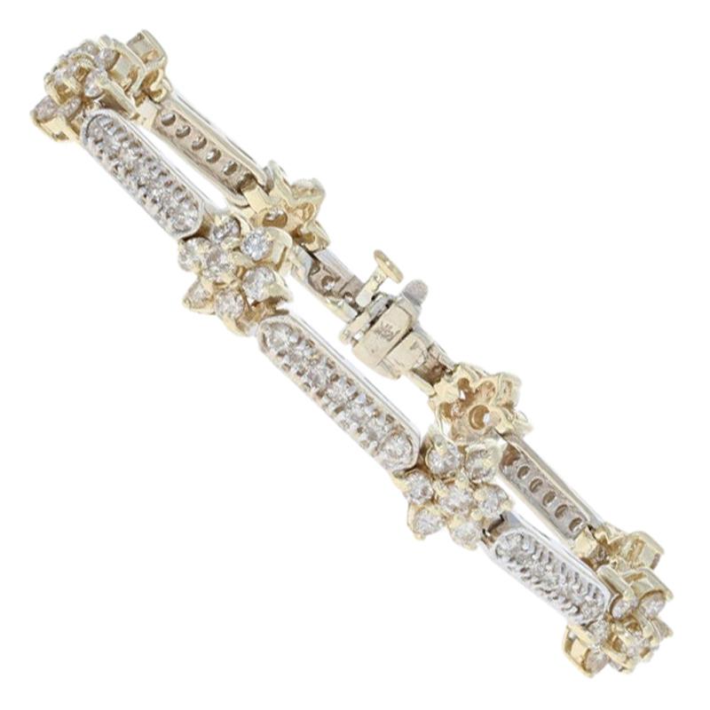 White Gold Diamond Bracelet, 14 Karat Round Brilliant 4.25 Carat Floral Link