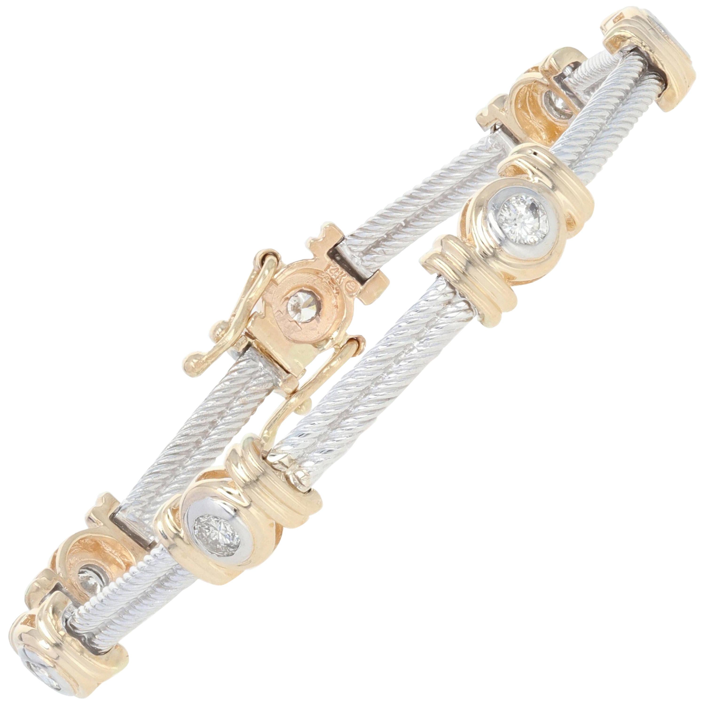 White Gold Diamond Bracelet, 14 Karat Round Brilliant Cut 1.12 Carat Link