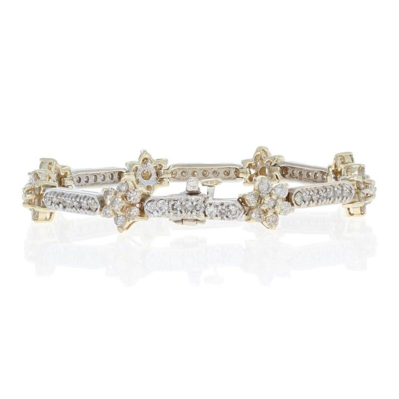 Round Cut White Gold Diamond Bracelet, 14 Karat Round Brilliant 4.25 Carat Floral Link