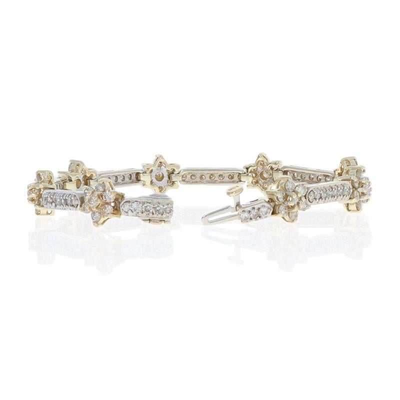 White Gold Diamond Bracelet, 14 Karat Round Brilliant 4.25 Carat Floral Link In Excellent Condition In Greensboro, NC