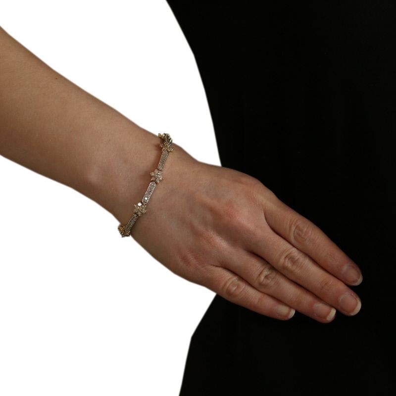 Women's White Gold Diamond Bracelet, 14 Karat Round Brilliant 4.25 Carat Floral Link