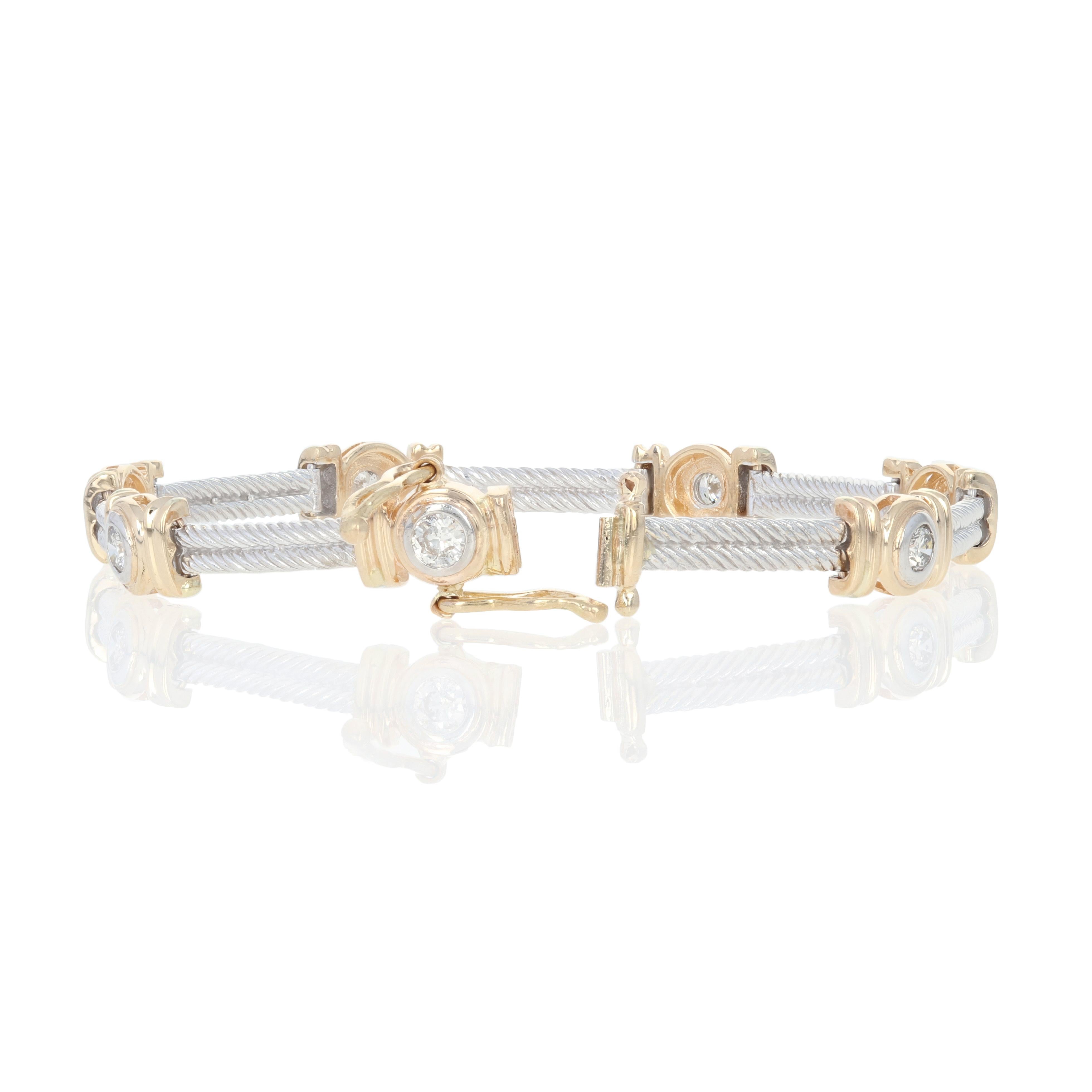 Women's or Men's White Gold Diamond Bracelet, 14 Karat Round Brilliant Cut 1.12 Carat Link