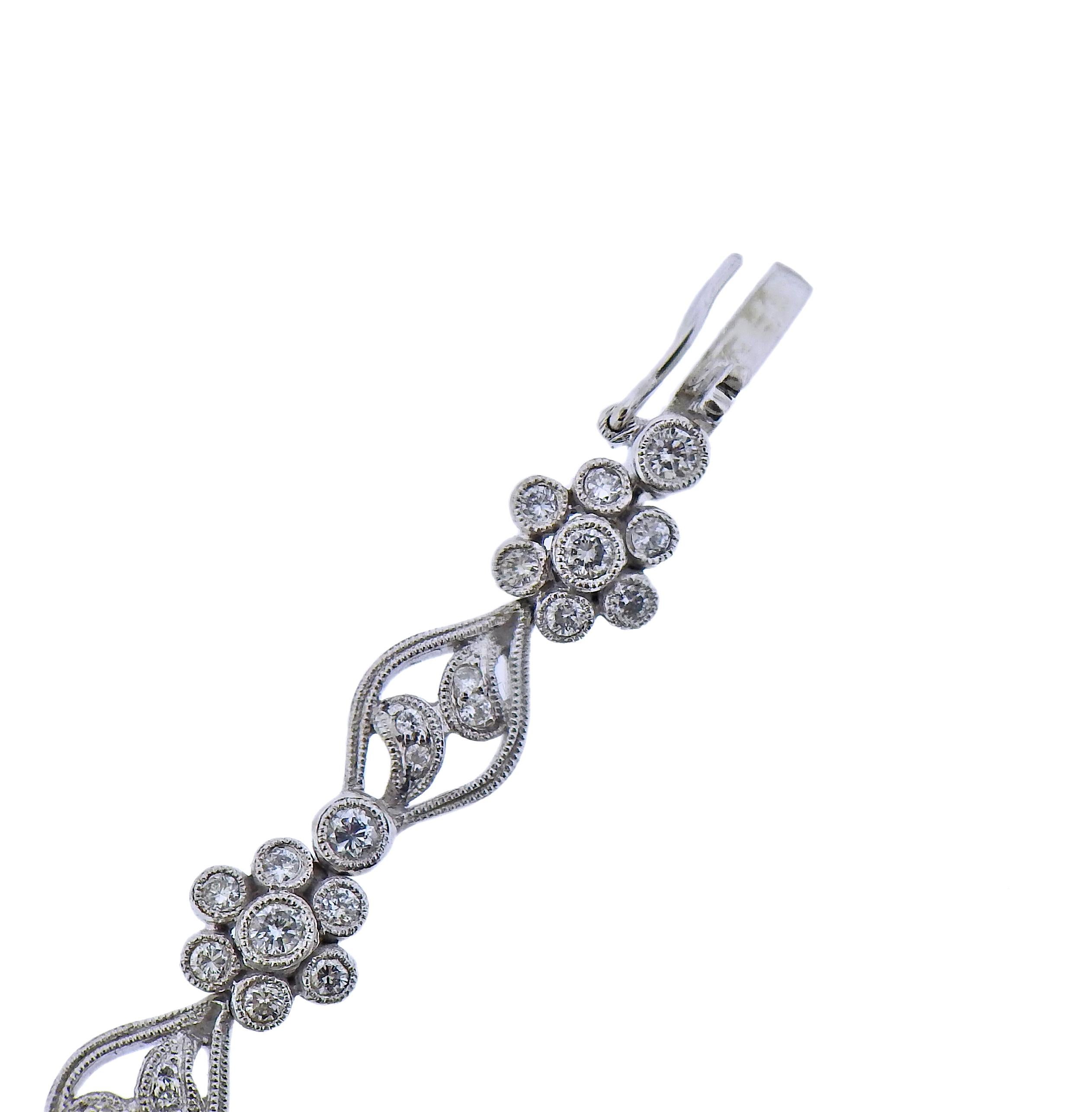 Delicate 18k white gold bracelet with approx. 1.44ctw in diamonds. Bracelet is 6.5