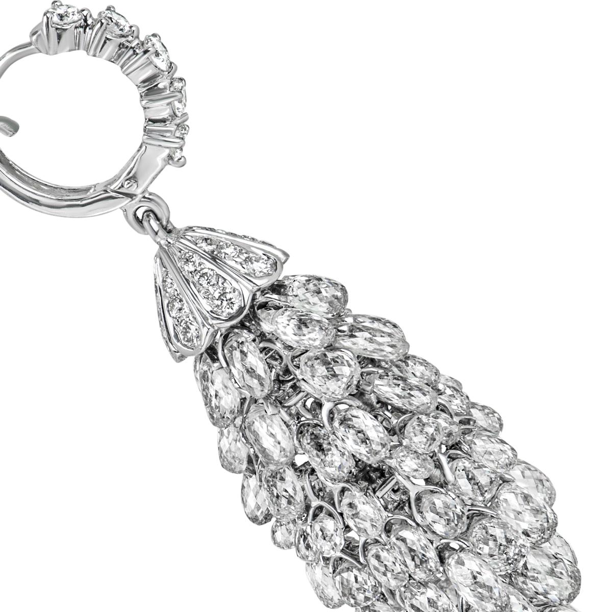 Round Cut White Gold Diamond Briolette Chandelier Earrings 34.78 Carat For Sale