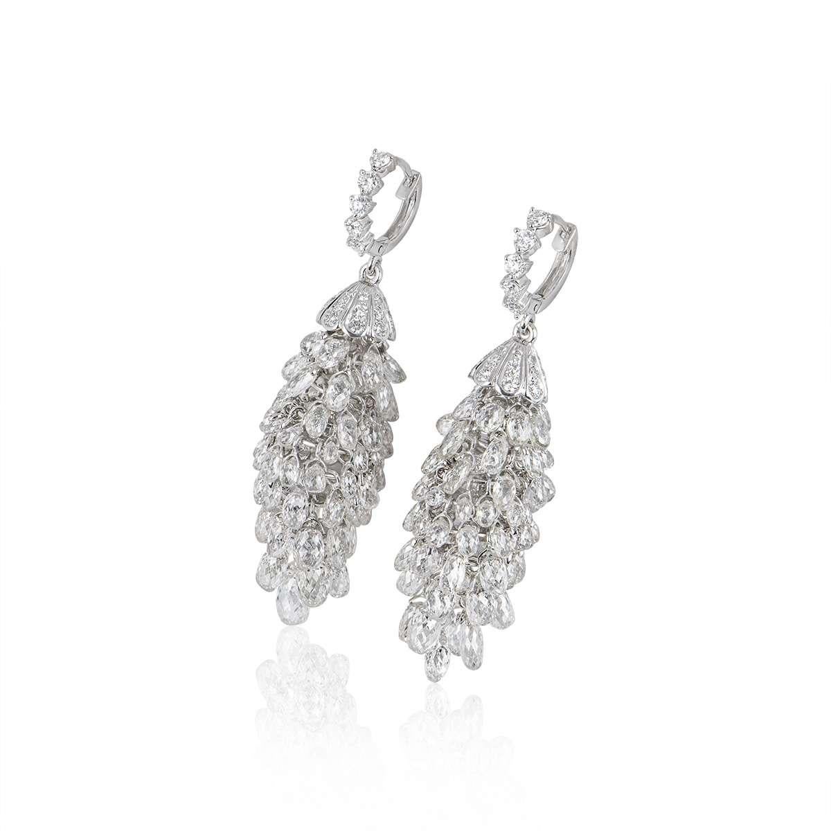 White Gold Diamond Briolette Chandelier Earrings 34.78 Carat In New Condition For Sale In London, GB