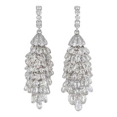 White Gold Diamond Briolette Chandelier Earrings 34.78 Carat