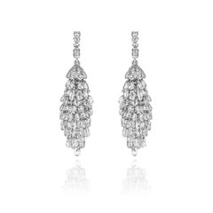 White Gold Diamond Briolette Chandelier Earrings 34.78 Carat