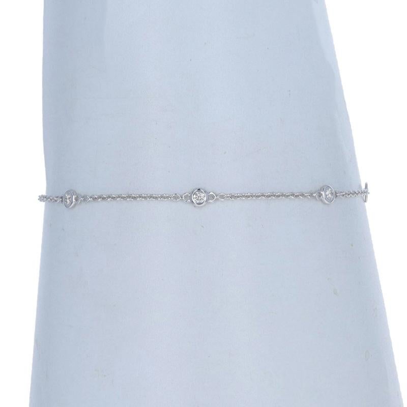 Round Cut White Gold Diamond by the Yard Station Bracelet - 14k Round .18ctw Adjustable For Sale