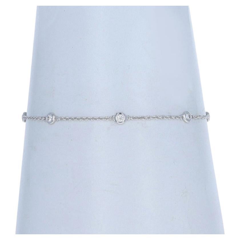 White Gold Diamond by the Yard Station Bracelet - 14k Round .27ctw Adjustable For Sale