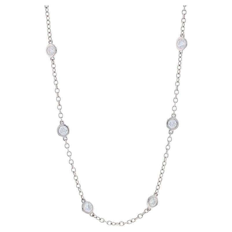 White Gold Diamond by the Yard Station Necklace 17 1/2" -14k Round 1.38ctw Cable For Sale