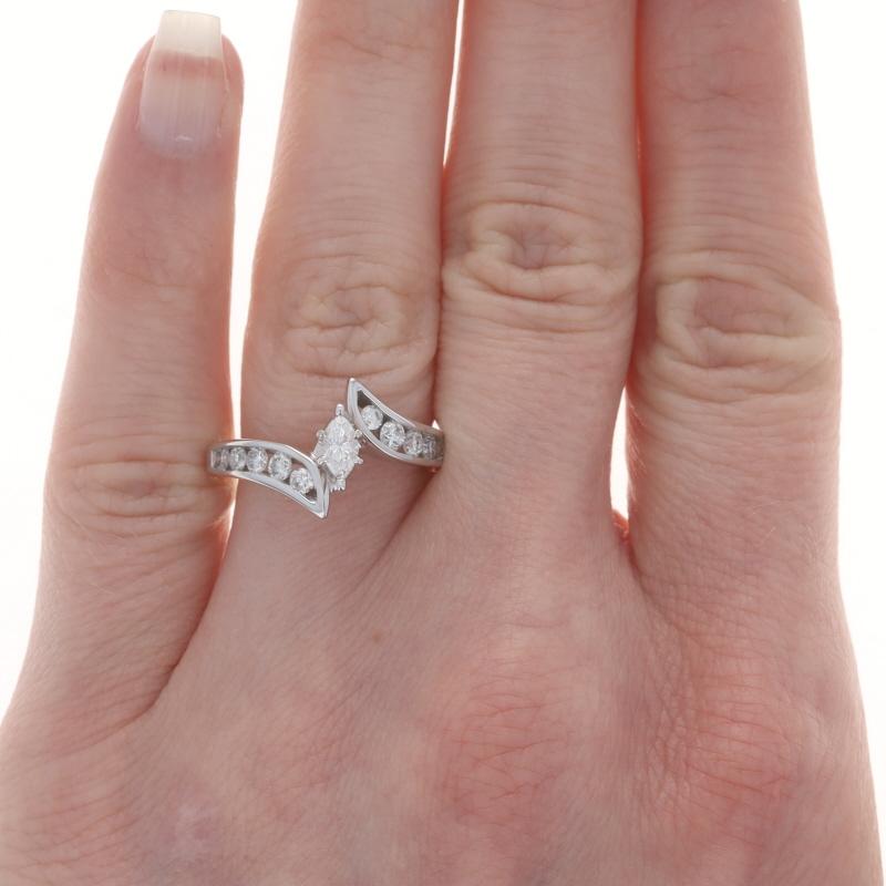 Marquise Cut White Gold Diamond Bypass Engagement Ring - 14k Marquise .58ctw