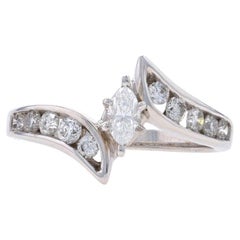 White Gold Diamond Bypass Engagement Ring - 14k Marquise .58ctw